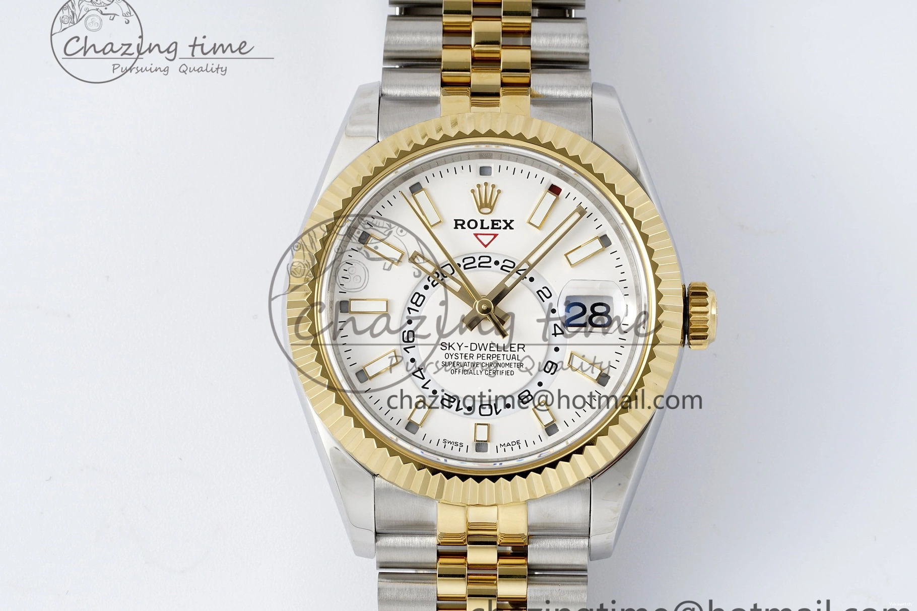 SS Jubilee on SS Best Noob Skydweller Dial White YG Edition A23J Bracelet YG 1230
